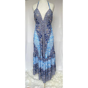 Vestido Longo Seda Indiana Frente Única Costa Nua- Estilo Boho Chic