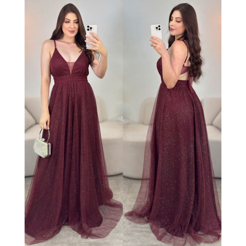vestido natasha alça con decote v para festas formandas madrinhas convidadas brilhoso