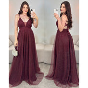 vestido natasha alça con decote v para festas formandas madrinhas convidadas brilhoso