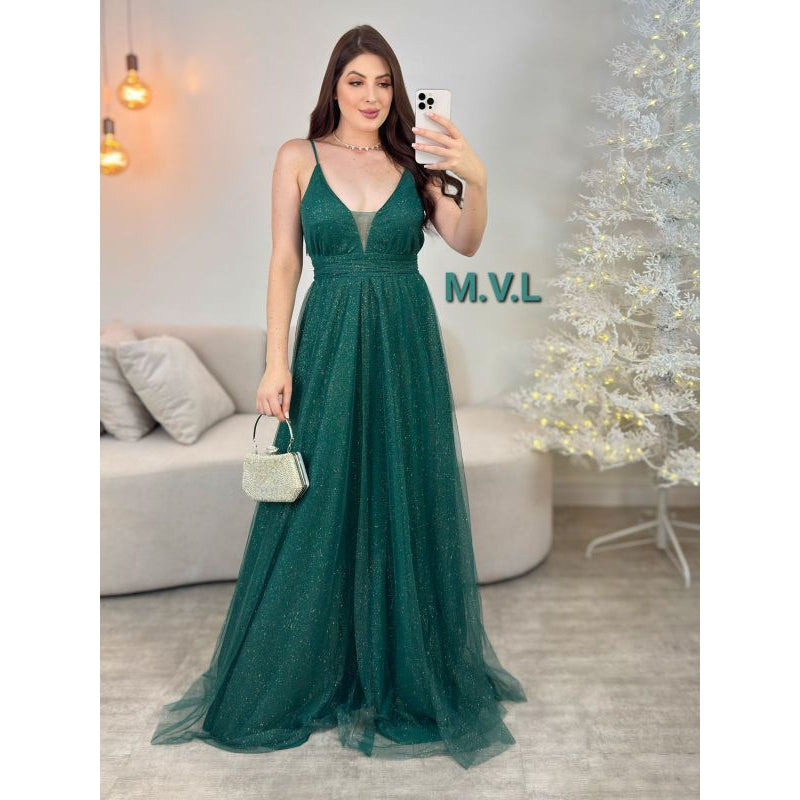 vestido natasha alça con decote v para festas formandas madrinhas convidadas brilhoso