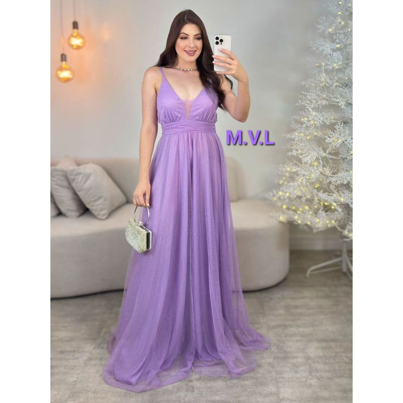 vestido natasha alça con decote v para festas formandas madrinhas convidadas brilhoso