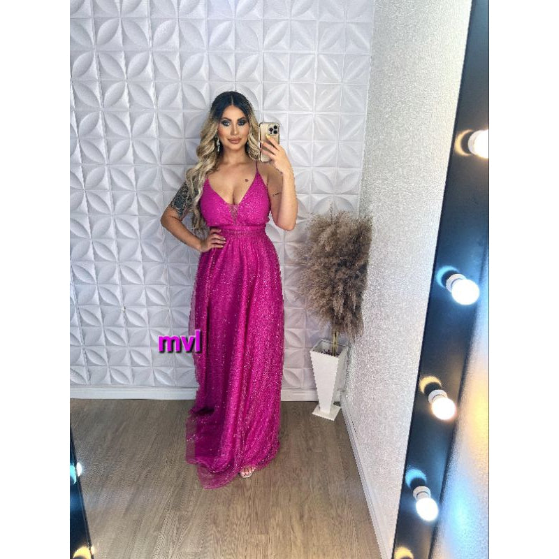 vestido natasha alça con decote v para festas formandas madrinhas convidadas brilhoso