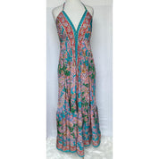 Vestido Longo Seda Indiana Frente Única Costa Nua- Estilo Boho Chic