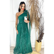 vestido brilhoso esmeralda elegante un hombro luxouso ideal para festas  madrinhas convidadas formandas noivas