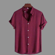 Camisa Social Masculina Manga Curta Gola Padre Aspecto de Linho - Cores Variadas - Confortável