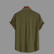 Camisa Social Masculina Manga Curta Gola Padre Aspecto de Linho - Cores Variadas - Confortável