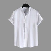 Camisa Social Masculina Gola Padre Manga Curta Aspecto Linho