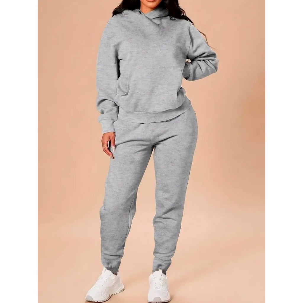 Conjunto de Moletom Canguru Capuz Bolso Liso + Calça Feminino Masculino Algodão Unissex