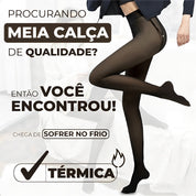 Meia-Calça Térmica Feminina Plus Size M-GG Forrada Peluciada Translúcida de Lã  Super Elástica Slim Com Pé 240Gramas