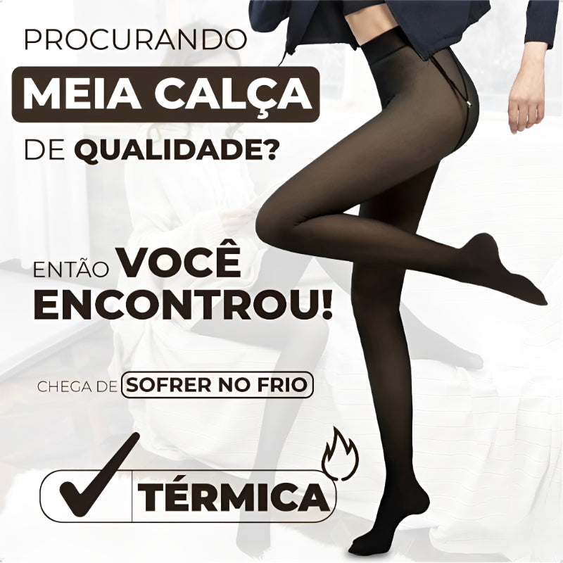 Meia-Calça Térmica Feminina Plus Size M-GG Forrada Peluciada Translúcida de Lã  Super Elástica Slim Com Pé 240Gramas