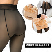 Meia-Calça Térmica Feminina Plus Size M-GG Forrada Peluciada Translúcida de Lã  Super Elástica Slim Com Pé 240Gramas