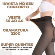 Meia-Calça Térmica Feminina Plus Size M-GG Forrada Peluciada Translúcida de Lã  Super Elástica Slim Com Pé 240Gramas