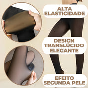 Meia-Calça Térmica Feminina Plus Size M-GG Forrada Peluciada Translúcida de Lã  Super Elástica Slim Com Pé 240Gramas