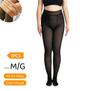Meia-Calça Térmica Feminina Plus Size M-GG Forrada Peluciada Translúcida de Lã  Super Elástica Slim Com Pé 240Gramas