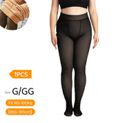 Meia-Calça Térmica Feminina Plus Size M-GG Forrada Peluciada Translúcida de Lã  Super Elástica Slim Com Pé 240Gramas