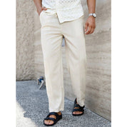 Calça Linho Leve Bege Masculina Praia Cordão Ajustável Premium Alta Qualidade