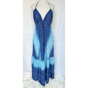 Vestido Longo Seda Indiana Frente Única Costa Nua- Estilo Boho Chic