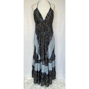 Vestido Longo Seda Indiana Frente Única Costa Nua- Estilo Boho Chic