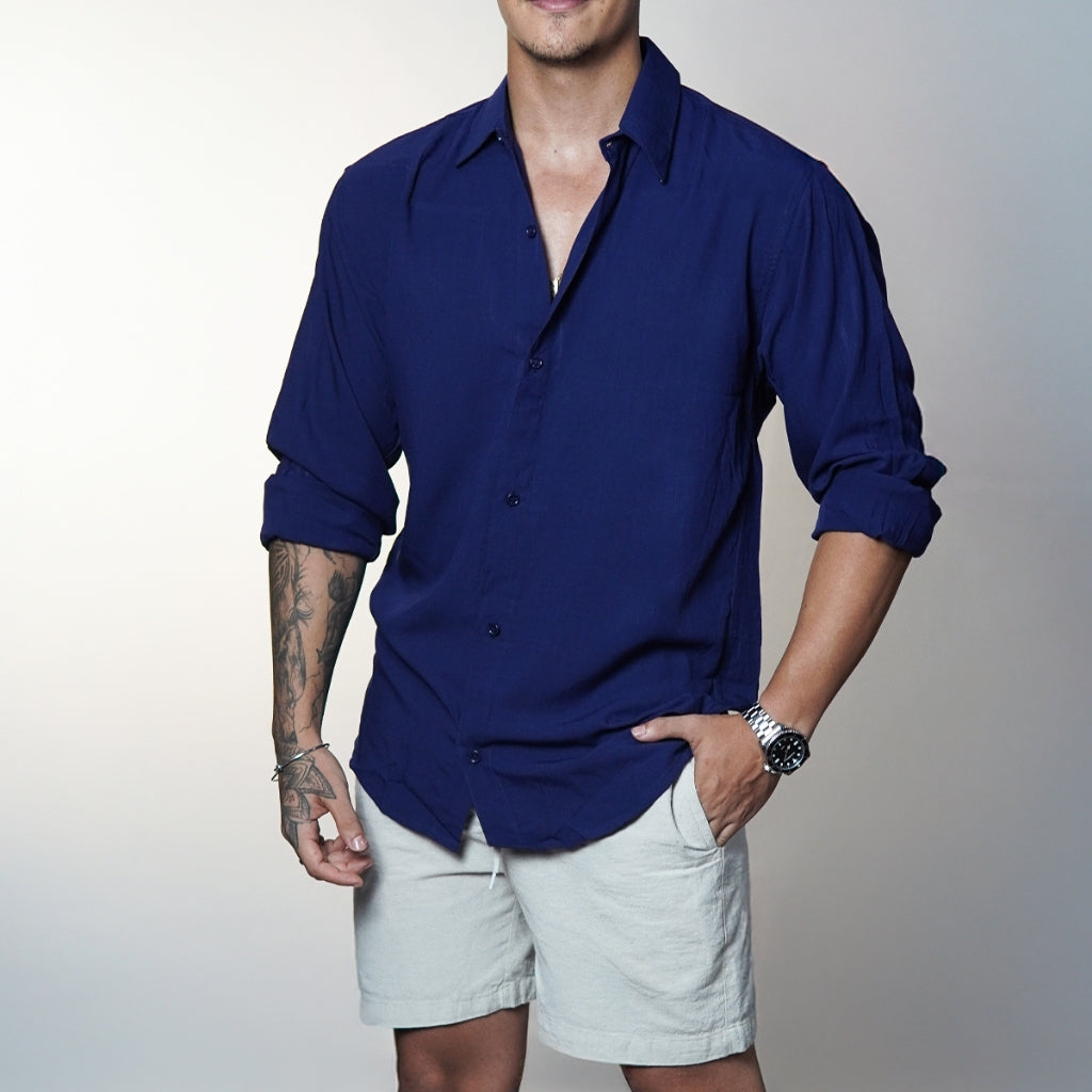 Camisa de Linho Manga Longa Viscolinho Old Money Elegante Praia Verão Casual Muitas Cores