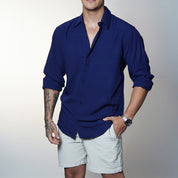 Camisa de Linho Manga Longa Viscolinho Old Money Elegante Praia Verão Casual Muitas Cores