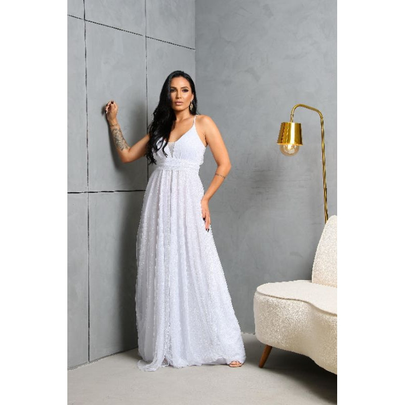 vestido natasha alça con decote v para festas formandas madrinhas convidadas brilhoso
