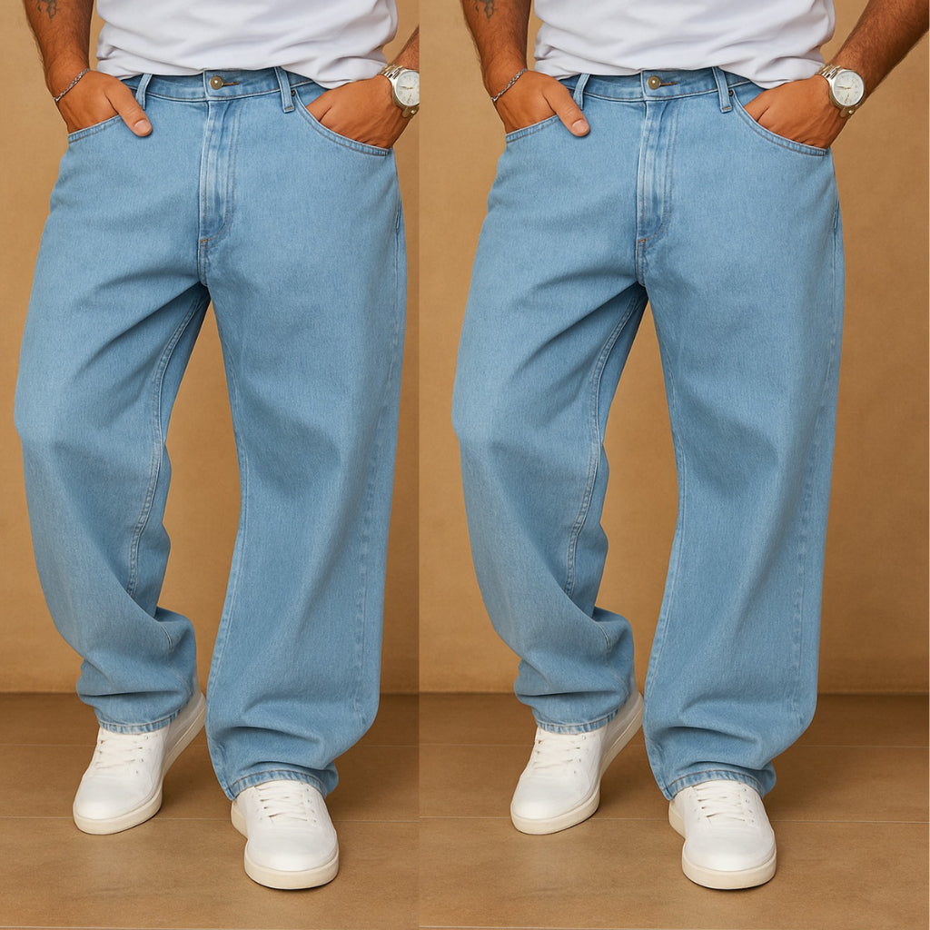 Kit 2 Calças Jeans Reta Balão Larga Moda Masculina Dazzling 100 Algodão Estilo Mandrake