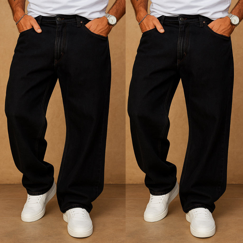 Kit 2 Calças Jeans Reta Balão Larga Moda Masculina Dazzling 100 Algodão Estilo Mandrake
