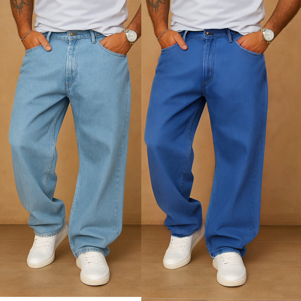 Kit 2 Calças Jeans Reta Balão Larga Moda Masculina Dazzling 100 Algodão Estilo Mandrake