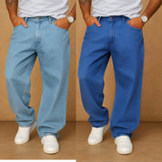 Kit 2 Calças Jeans Reta Balão Larga Moda Masculina Dazzling 100 Algodão Estilo Mandrake