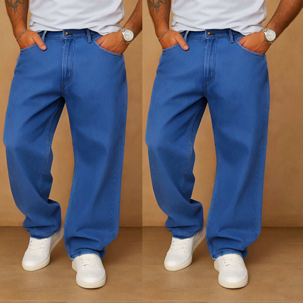 Kit 2 Calças Jeans Reta Balão Larga Moda Masculina Dazzling 100 Algodão Estilo Mandrake