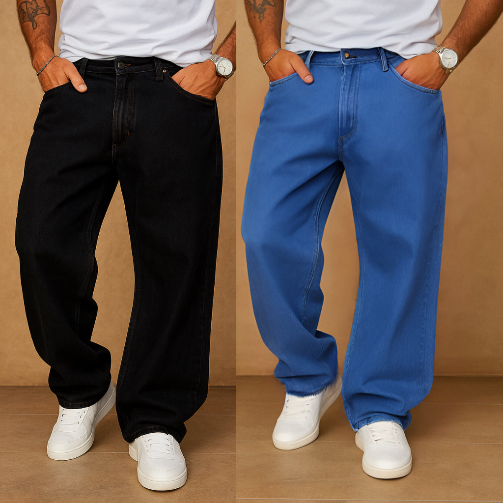 Kit 2 Calças Jeans Reta Balão Larga Moda Masculina Dazzling 100 Algodão Estilo Mandrake