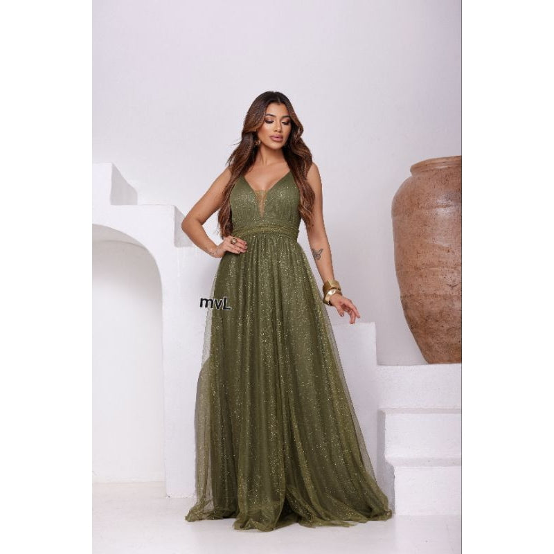 vestido natasha alça con decote v para festas formandas madrinhas convidadas brilhoso