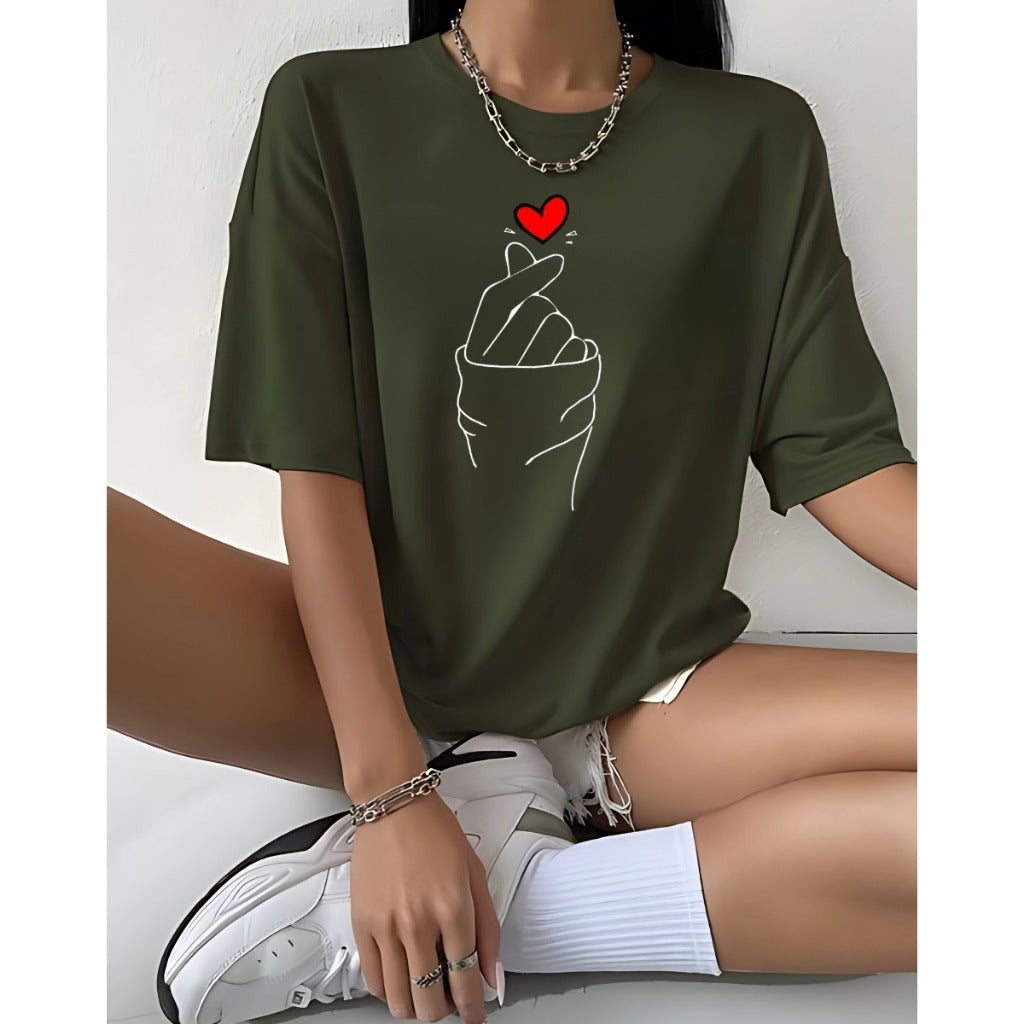 T-shirt Unissex Lisa 100% Algodão Estilo Soltinha Casual Verão Figa Coração
