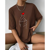 T-shirt Unissex Lisa 100% Algodão Estilo Soltinha Casual Verão Figa Coração