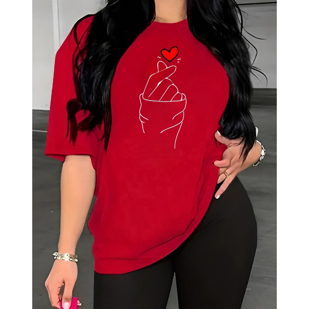 T-shirt Unissex Lisa 100% Algodão Estilo Soltinha Casual Verão Figa Coração