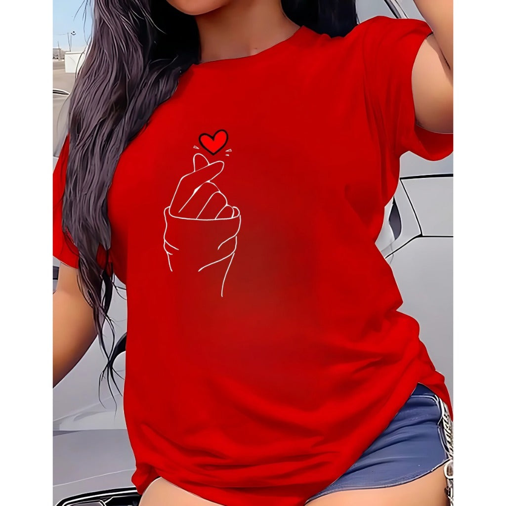 T-shirt Unissex Lisa 100% Algodão Estilo Soltinha Casual Verão Figa Coração