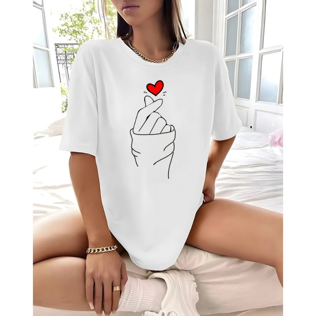 T-shirt Unissex Lisa 100% Algodão Estilo Soltinha Casual Verão Figa Coração