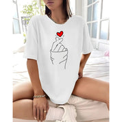 T-shirt Unissex Lisa 100% Algodão Estilo Soltinha Casual Verão Figa Coração