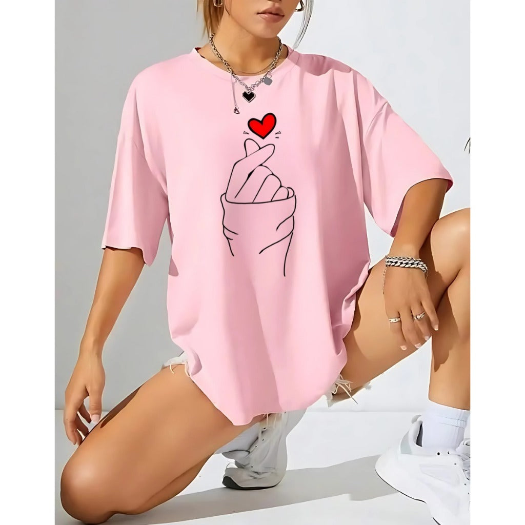 T-shirt Unissex Lisa 100% Algodão Estilo Soltinha Casual Verão Figa Coração