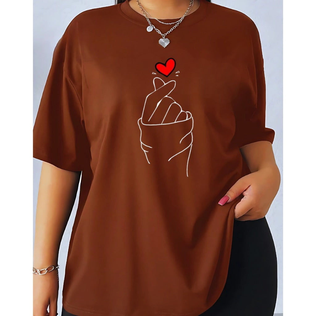 T-shirt Unissex Lisa 100% Algodão Estilo Soltinha Casual Verão Figa Coração