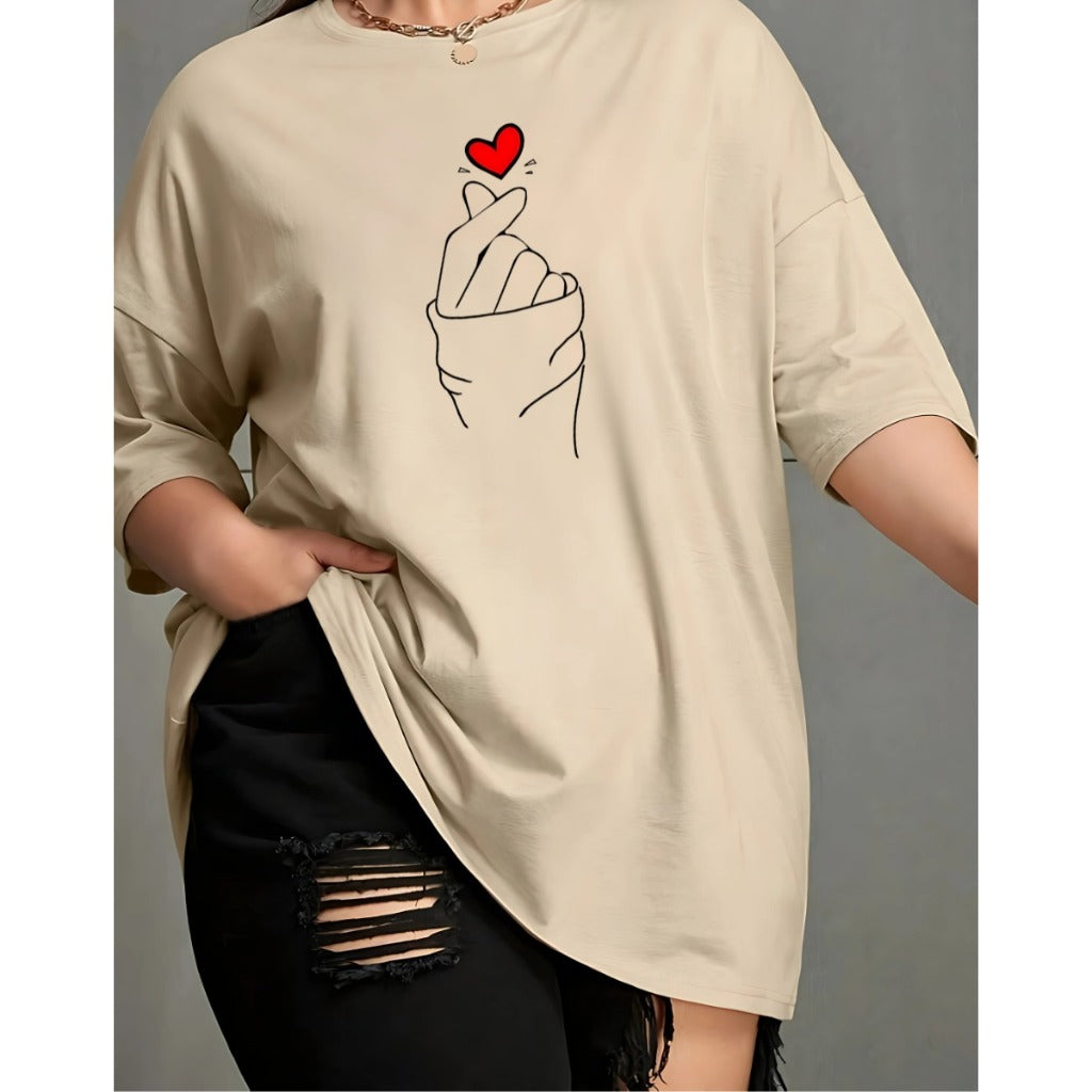 T-shirt Unissex Lisa 100% Algodão Estilo Soltinha Casual Verão Figa Coração