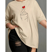 T-shirt Unissex Lisa 100% Algodão Estilo Soltinha Casual Verão Figa Coração