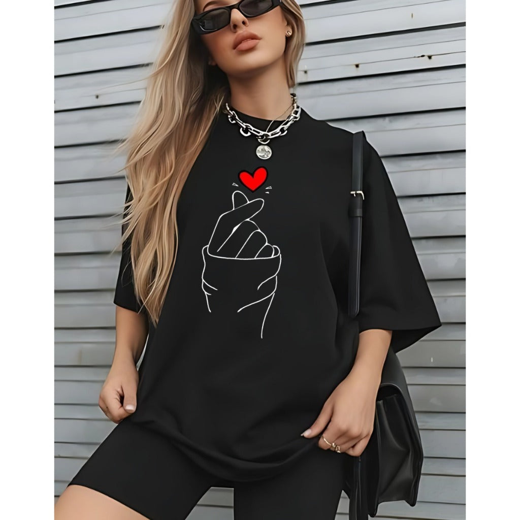 T-shirt Unissex Lisa 100% Algodão Estilo Soltinha Casual Verão Figa Coração