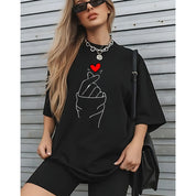 T-shirt Unissex Lisa 100% Algodão Estilo Soltinha Casual Verão Figa Coração