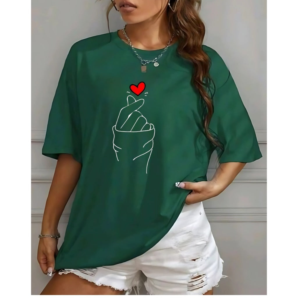 T-shirt Unissex Lisa 100% Algodão Estilo Soltinha Casual Verão Figa Coração