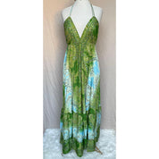 Vestido Longo Seda Indiana Frente Única Costa Nua- Estilo Boho Chic