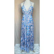 Vestido Longo Seda Indiana Frente Única Costa Nua- Estilo Boho Chic