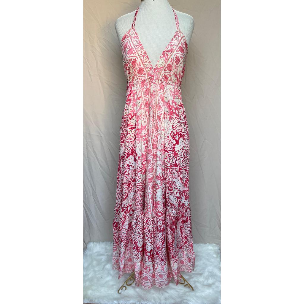 Vestido Longo Seda Indiana Frente Única Costa Nua- Estilo Boho Chic
