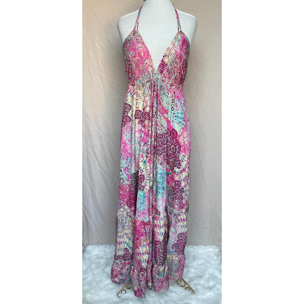 Vestido Longo Seda Indiana Frente Única Costa Nua- Estilo Boho Chic