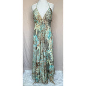 Vestido Longo Seda Indiana Frente Única Costa Nua- Estilo Boho Chic